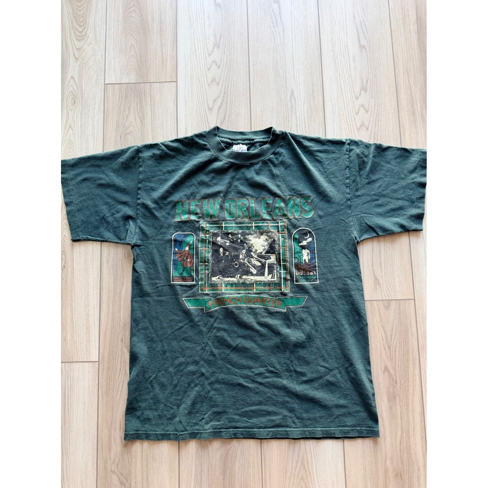 Vintage H.L. Miller New Orleans T-Shirt Mens Large Green French Quarter Jazz Tee